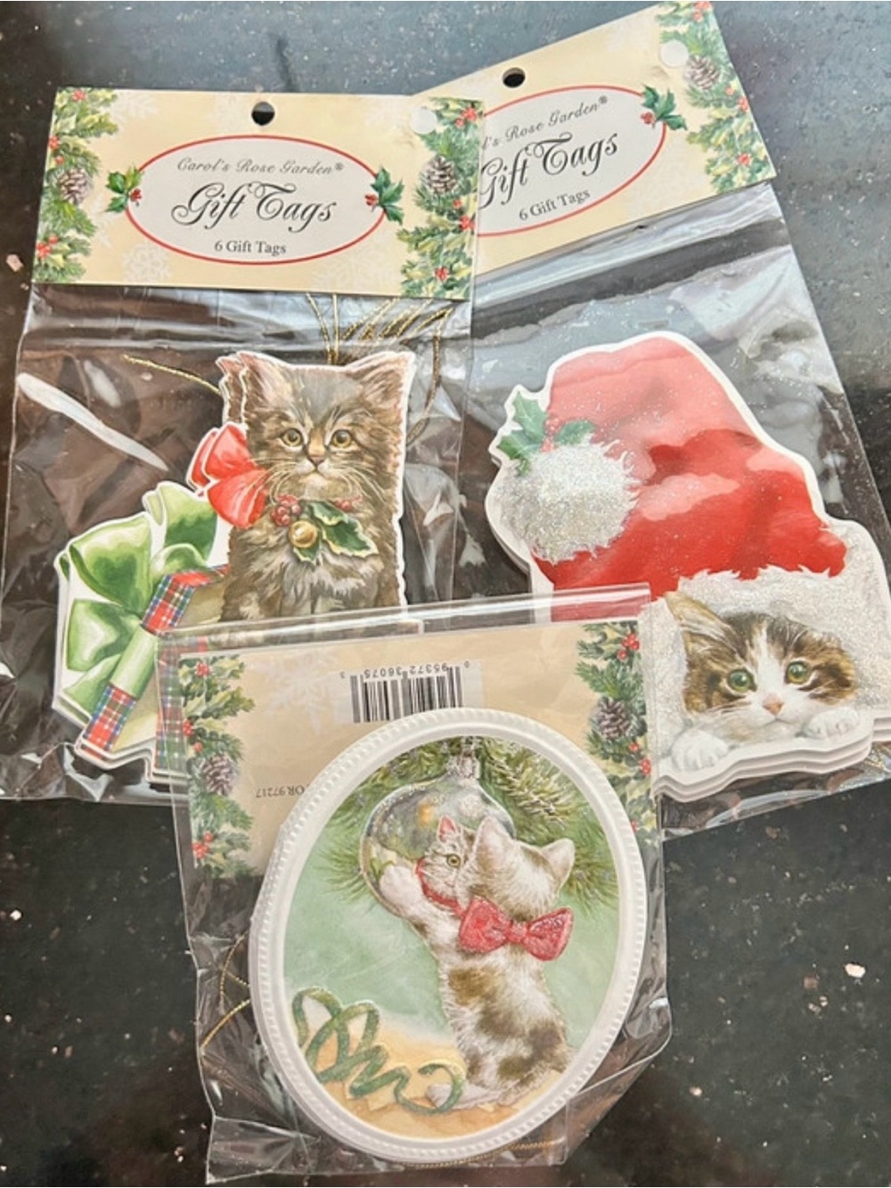 Lot 3 (18 Tags) Packs Carol’s Rose Garden Christmas Gift Tags Embossed, Cats